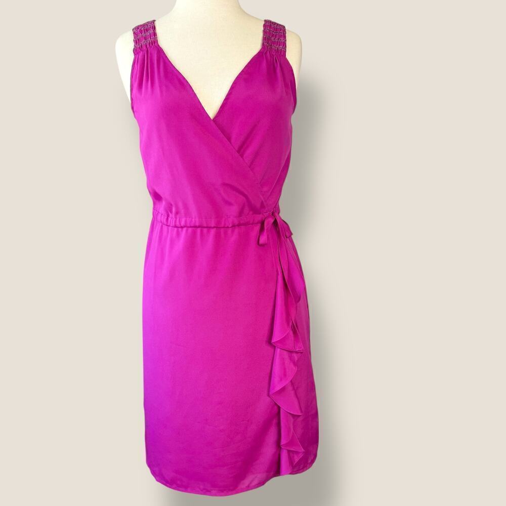 Banana Republic Sleeveless Cross Wrap Tie Waist Ruffles Sheath Dress Size 0 Pink